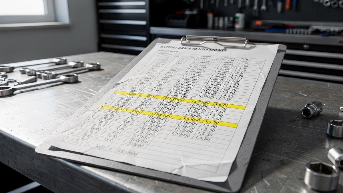 Handover sheet and battery drain log on a workbench at the Kyiv branch